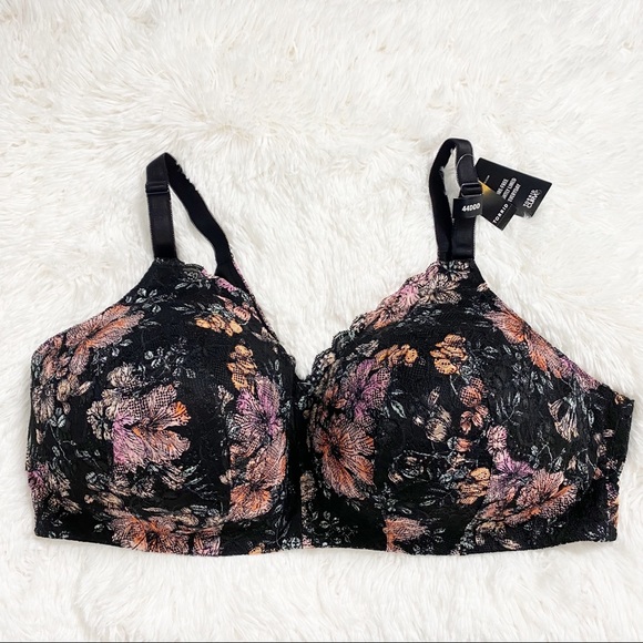NWT Torrid Black Floral Lightly Lined Lace Wireless Bra 360 Back Smoothing 44DDD - Picture 2 of 11